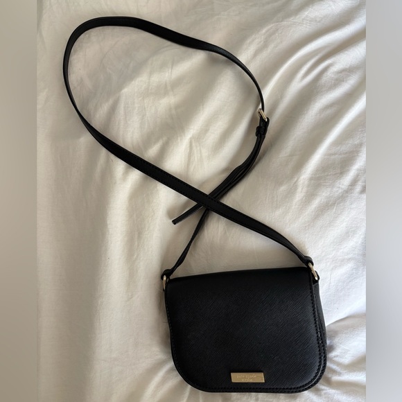 Handbags - Structured Black Crossbody Bag with Gold Accent